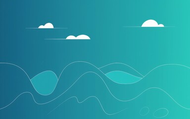 Obraz premium Sea and sky abstract. Simple, abstract design of a blue ocean with white clouds. Minimalist illustration of nature and the sky.