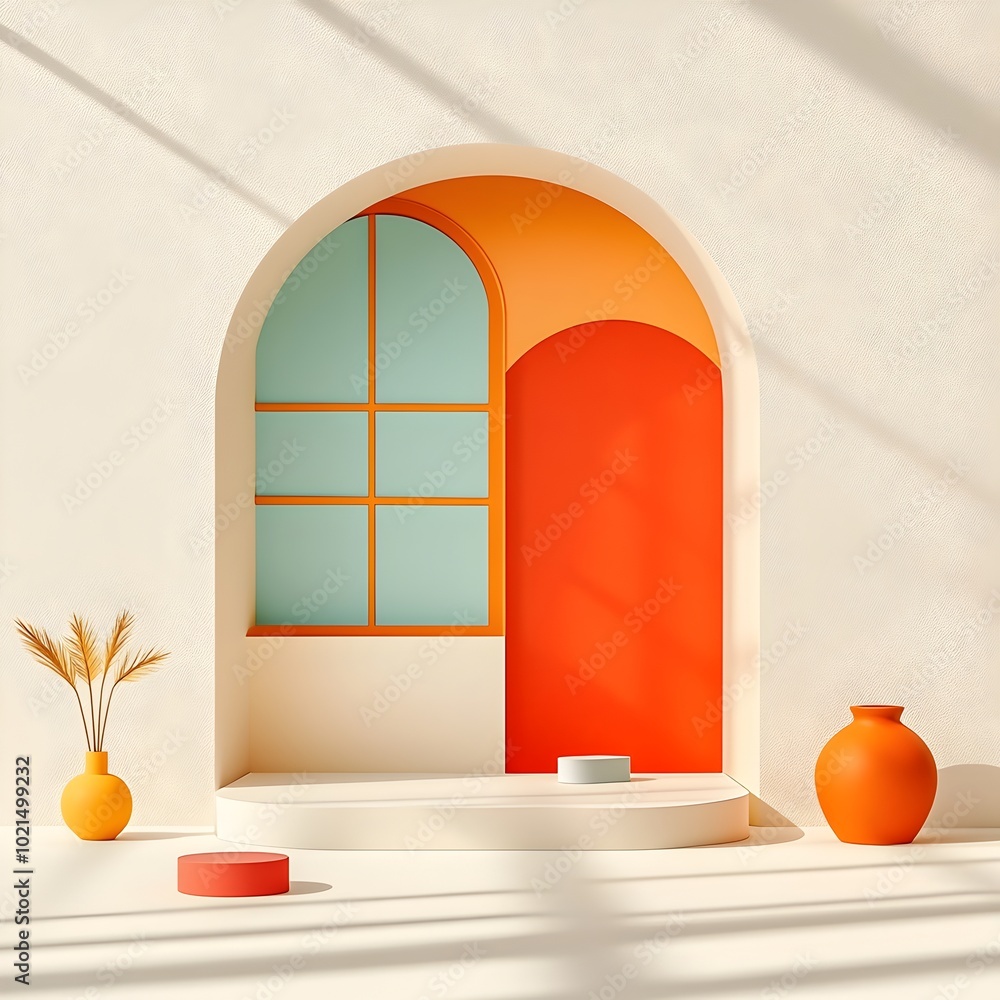 Poster serene 3d studio room interior with white background empty floor and wall product podium shadow over
