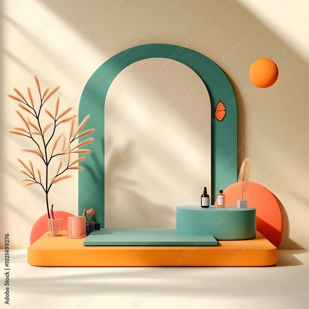 Poster clean and minimal 3d studio room with white background empty floor and wall product podium shadow ov