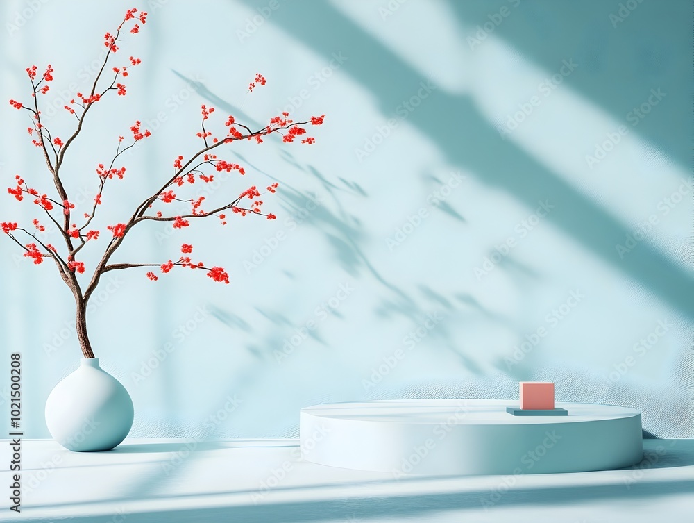 Poster elegant and minimalistic 3d digital studio set featuring a clean periwinkle backdrop smooth floor an