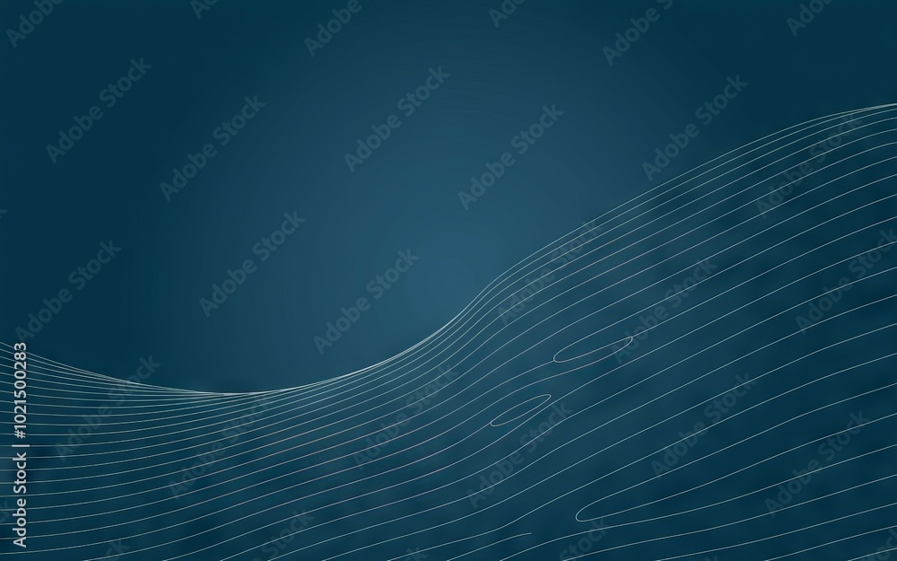 Poster abstract blue wave. minimalist abstract design with white lines forming a wave shape on a blue backg