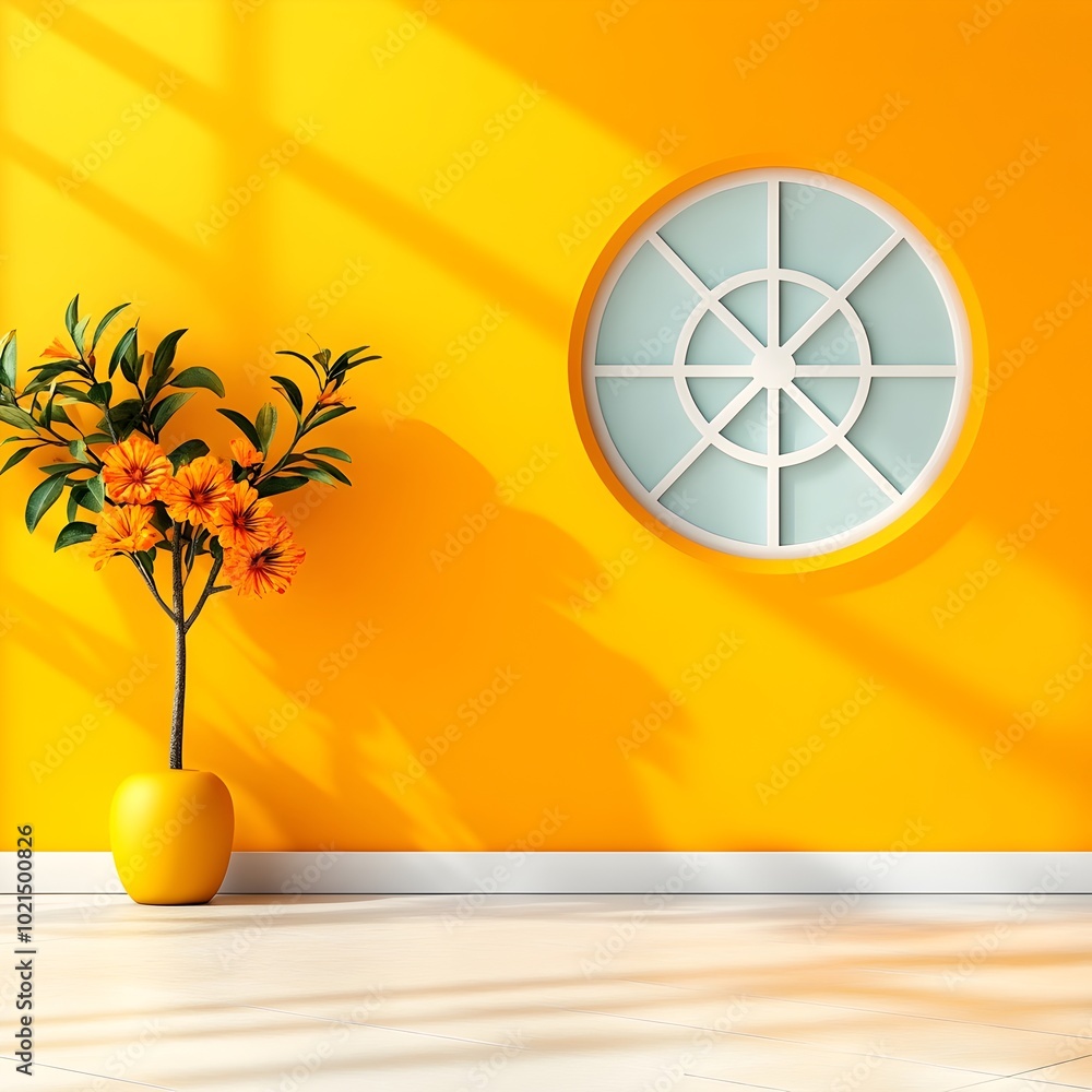 Poster sleek and minimalist 3d product showcase studio setting with mustard yellow backdrop empty floor and