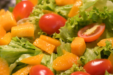 healthy food plate with tropical salad greens vegetables seasoned salad vegan lunch tomato and onion
