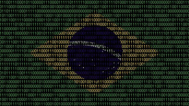 Binary code on flag of Brazil. Program source code or Hacker concept on Brazilian flag. Brazil digital technology security, hacking or programming