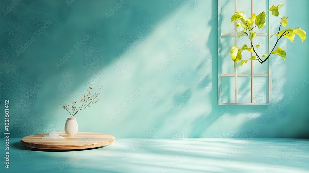 Poster vacant 3d studio space with muted slate grey background wooden product dais soft shadow effect from 