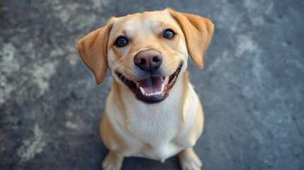 Happy Dog Smiling at Camera in Outdoor Setting