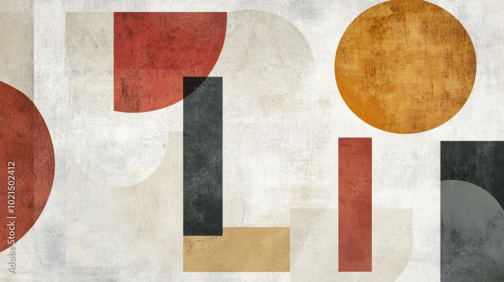 Poster a painting of circles and squares with the letters l and i on it