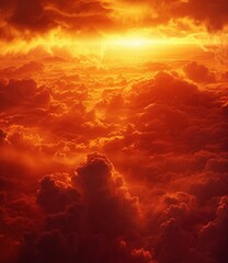 Fototapeta premium A fiery sunset above the clouds