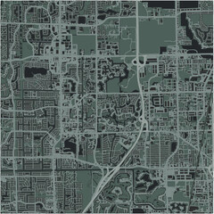 Map of Coconut Creek in Florida in a smooth dark style. Contains layered vector with roads water, parks, etc.