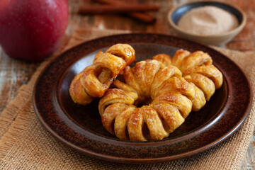 Homemade puff pastry apple rings