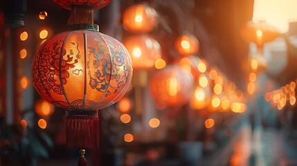 close-up of Chinese New Year lanterns