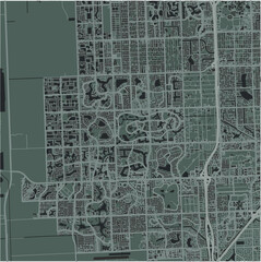 Map of Kendale Lakes in Florida in a smooth dark style. Contains layered vector with roads water, parks, etc.