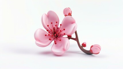 Pink cherry blossom flower on a white background