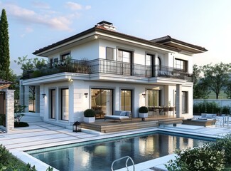 Fototapeta premium Luxury Villa Exterior with Swimming Pool