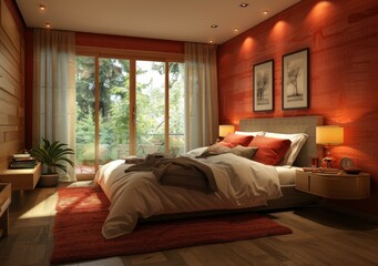 Obraz premium Cozy Modern Bedroom Interior Design Illustration