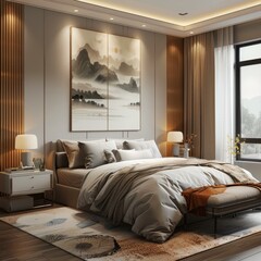 Modern Bedroom Interior Design with Landscape Art