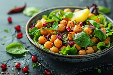 vibrant salad mixed greens chickpeas lemon tahini dressing dieting free lunch v fresh space text dinner