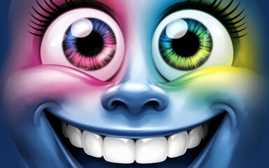 Happy face cartoon. Cartoon face with a big smile and colorful eyes.  Perfect for fun and playful designs.
