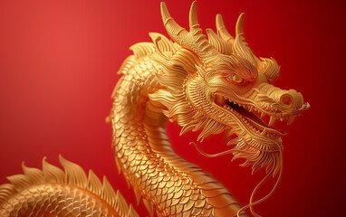 Fototapeta premium Beautiful golden Dragon illustration, Chinese new year poster background with dragon