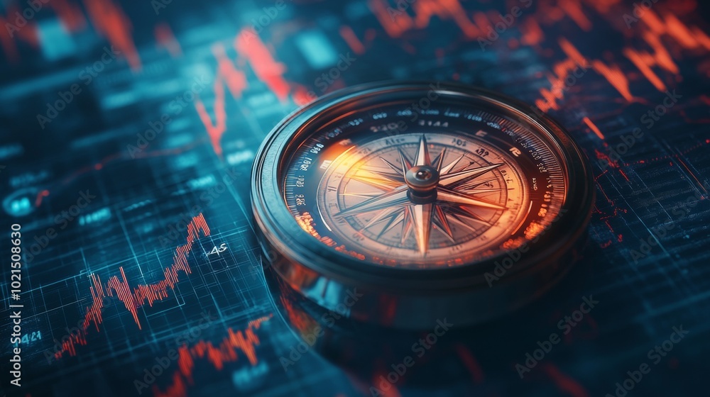 Poster a compass is on a graph with a red line
