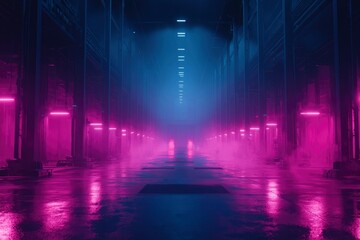 Neon-lit alleyway with fog and pink lights