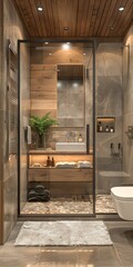 Fototapeta premium Modern Rustic Bathroom Design with Wooden Accents