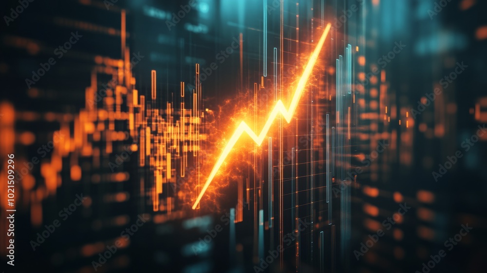 Poster a graph with a red line and orange spikes