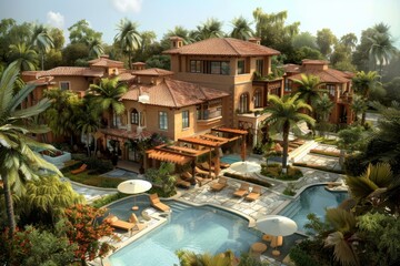Luxury Tropical Villa Complex with Pools and Gardens