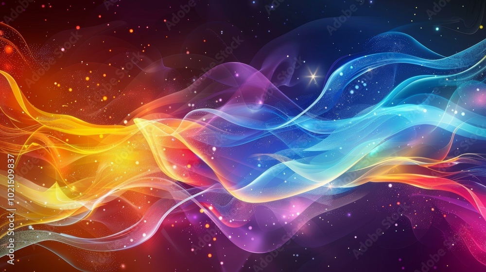 Poster abstract colorful flowing lines in space