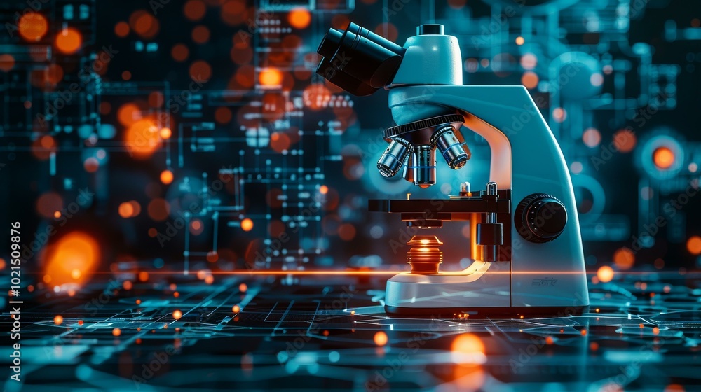 Aufkleber microscope with circuitry in the background