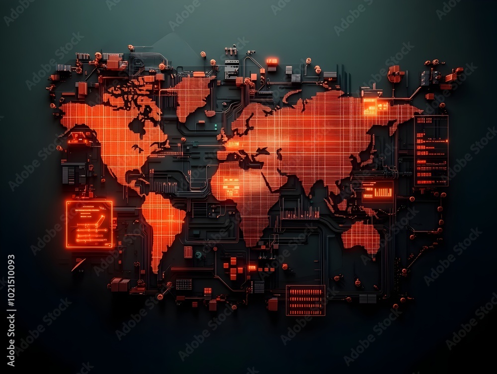 Poster expansive aerial view showcasing the complex worldwide supply chain networks with transportation hub