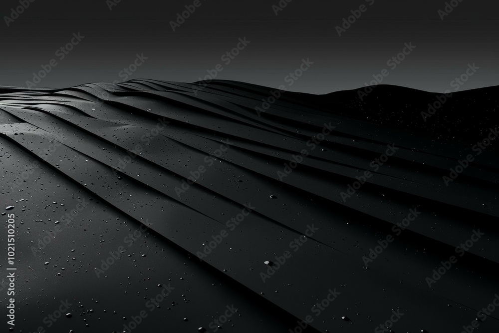 Poster black and white abstract 3d rendering of a wavy surface with raindrops