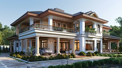 Fototapeta premium Luxury Mansion Exterior Design Illustration