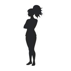 A silhouette of a young woman standing with her arms crossed vector silhouette isolated white background