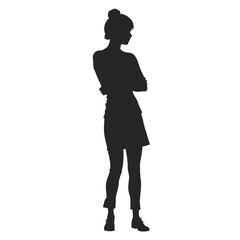A silhouette of a young woman standing with her arms crossed vector silhouette isolated white background