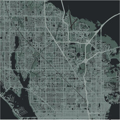 Map of Pinellas Park in Florida in a smooth dark style. Contains layered vector with roads water, parks, etc.