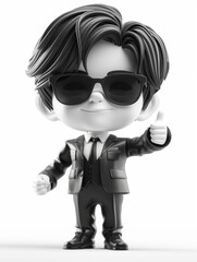 3D rendering of a businessman in a suit and sunglasses giving a thumbs up