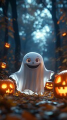 Naklejka premium cartoon character ghost in the Halloween night