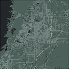 Map of Spring Hill in Florida in a smooth dark style. Contains layered vector with roads water, parks, etc.