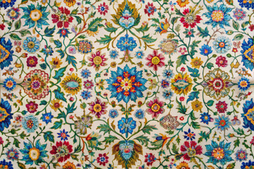 Luxurious floral pattern featuring vibrant colors and intricate designs, perfect for adding elegance to any space. This beautiful textile showcases rich tapestry of flowers and leaves