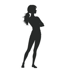 Fototapeta premium A silhouette of a young woman standing with her arms crossed vector silhouette isolated white background