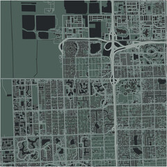 Map of Tamiami in Florida in a smooth dark style. Contains layered vector with roads water, parks, etc.