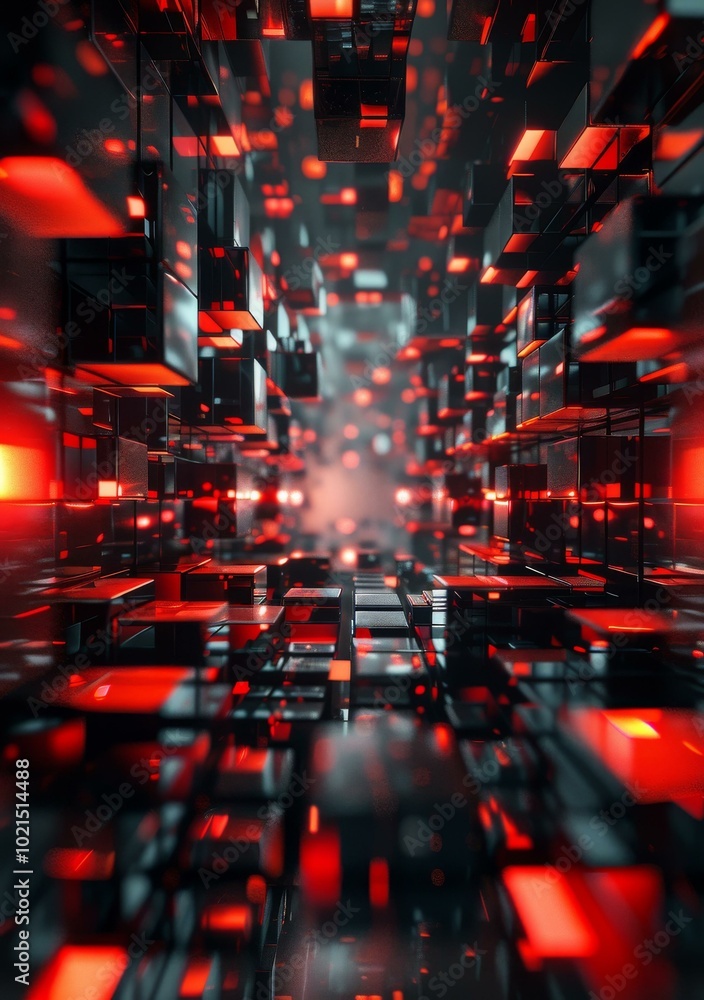 Poster red and black 3d rendering of a tunnel