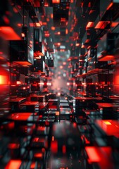 Red and black 3D rendering of a tunnel