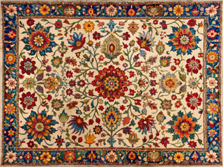 Intricate floral patterns adorn this vibrant rug, showcasing rich tapestry of colors and designs that evoke sense of elegance and artistry. Perfect for enhancing any space