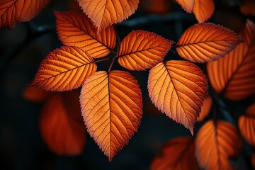Obraz premium Close-up of Vibrant Orange Autumn Leaves with Intricate Veining