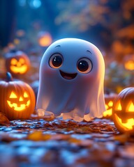 cartoon character ghost in the Halloween night