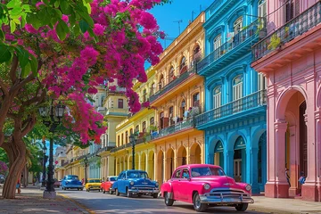  vibrant street havana cuba colorful vintage cars cuban colonial travel architecture free © Rayhanbp