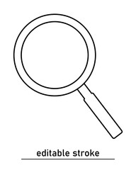 Magnifying glass icon. Magnifying glass search loupe. Editable stroke. Symbol of business analysis. Zoom in and out symbol.