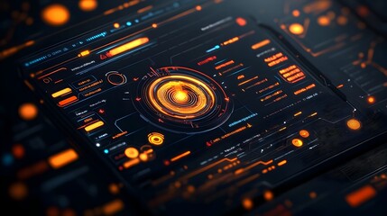 Obraz premium Captivating game background design featuring a generative AI driven digital data display and a futuristic user interface with sleek and minimalist lines neon infused color palettes
